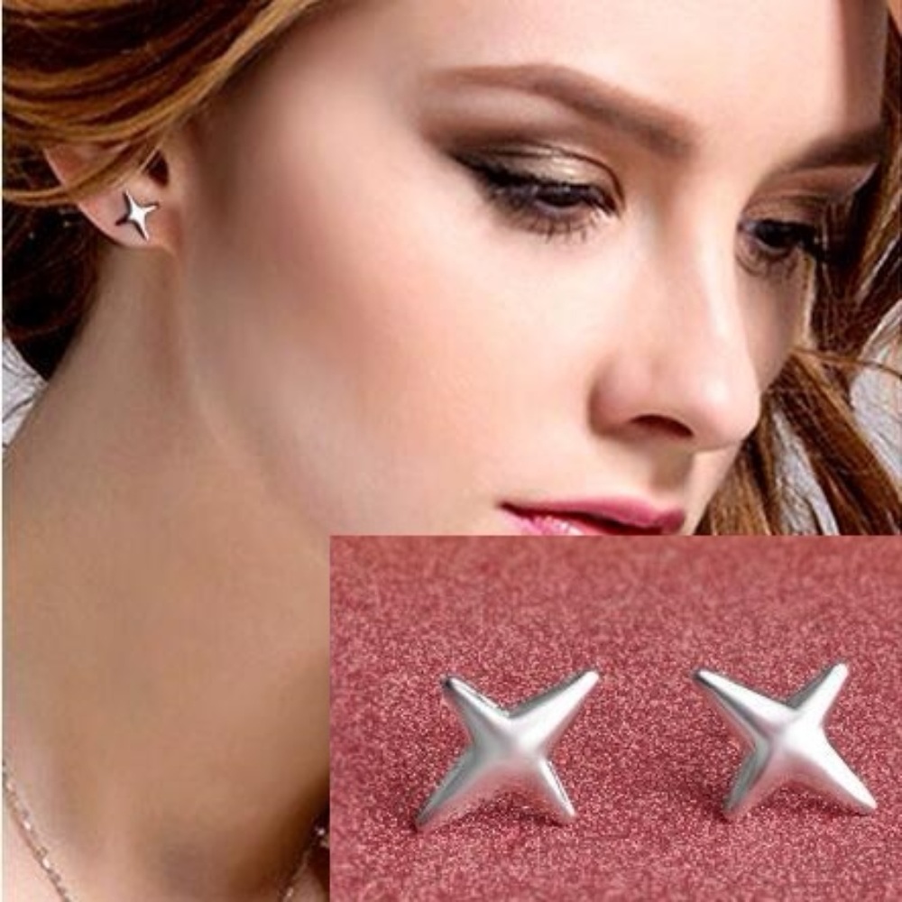 Silver Plated Star or X Earrings Sterling Post